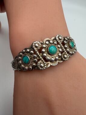 40's-50's vintage Fred Harvey sterling silver turquoise cuff bracelet